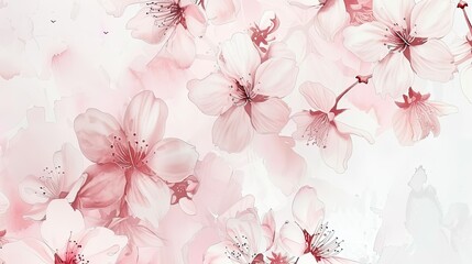 Dreamy watercolor rendering of cherry blossoms in shades of pink and white, evoking a sense of springtime --no text, logo, number, watermark --chaos 15 --ar 16:9 