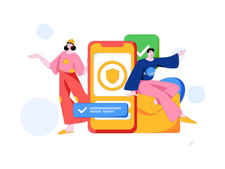 Virtual characters social communication concept business flat vector hand drawn illustration
