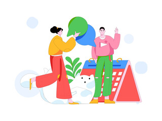 Virtual characters social communication concept business flat vector hand drawn illustration
