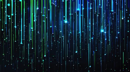 A digital rain wallpaper with neon blue and green lines dripping down a black screen, creating a mesmerizing visual effect.