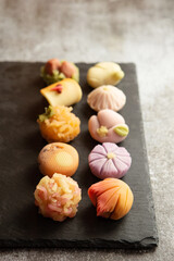 Japanese traditional sweets Nerikiri made from bean paste	