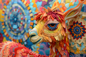 Beautiful Alpaca Colorful Illustration. Intricate Details, Children's Book Illustration Style. Created with Generative AI