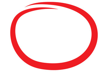 Red circle line hand drawn. Highlight hand drawing circle isolated on white background. Round handwritten circle. For marking text, note, mark icon, number, marker pen, pencil and text check, vector