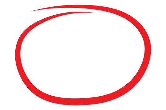 Red circle line hand drawn. Highlight hand drawing circle isolated on white background. Round handwritten circle. For marking text, note, mark icon, number, marker pen, pencil and text check, vector