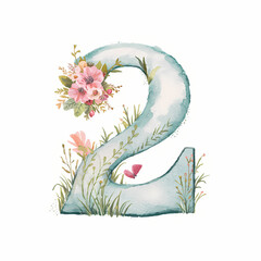 number 2 with flowers, floral number