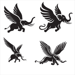 Obraz premium Elephant flying silhouette isolated on white background 