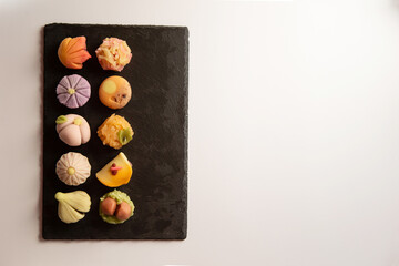 Japanese traditional sweets Nerikiri made from bean paste	