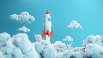 Soar to new heights with dynamic 3D rockets, symbolizing progress and innovation, essential visuals for tech startups, innovation hubs, and business launch announcements