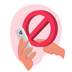 Not smartphone. Ban on using a phone. Don't call. Prohibition of the use of the phone by the driver. Red prohibition sign. Vector illustration flat design. Isolated on white background.