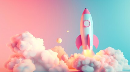 Soar to new heights with dynamic 3D rockets, symbolizing progress and innovation, essential visuals for tech startups, innovation hubs, and business launch announcements