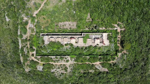 Aerial view of the old Austrian fort Kabala located on the Lustica peninsula, Montenegro