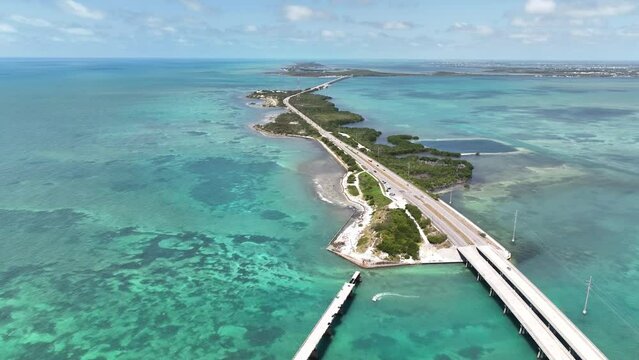 aerial of bridge span in the florida keys