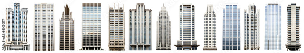 Wall mural Modern tall office buildings png on transparent background