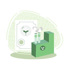 Vector illustration in flat style on the theme of clean energy and respect for the planet’s resources. Factory illustration and quality certificate for clean and environmentally friendly energy.