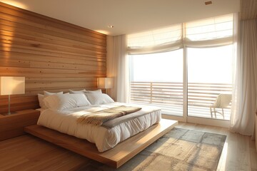 Minimalist Bedroom with Wooden Elements, Bedroom designed with wooden elements and minimal decor