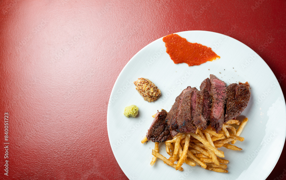 Wall mural beef steak on a plate