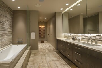 Minimalist Bathroom with Recessed Lighting, Bathroom featuring recessed lighting and a sleek design