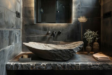 Minimalist Bathroom with Stone Sink, Bathroom with a natural stone sink and minimal decor