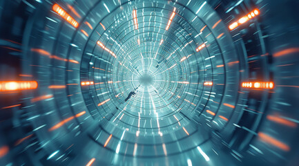 Fototapeta premium Technological lines with focus on the center. Generative AI.