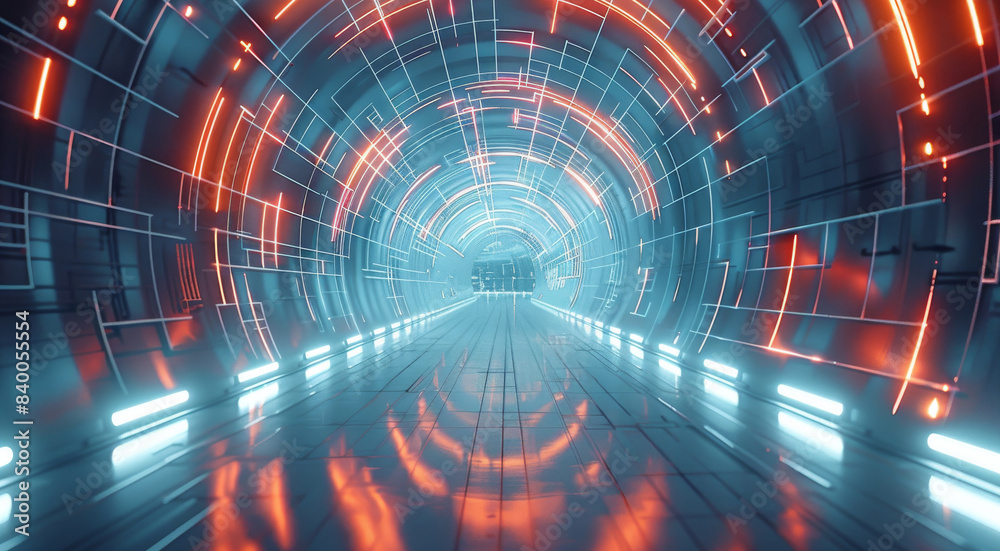 Poster Technological lines with focus on the center. Generative AI.