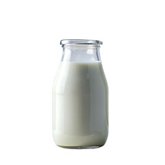 A chilled glass bottle filled with fresh, white dairy milk isolated on a white background