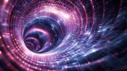 Fototapeta premium Futuristic Digital Tunnel with Neon Lights and Abstract Geometric Patterns in a Vortex Shape