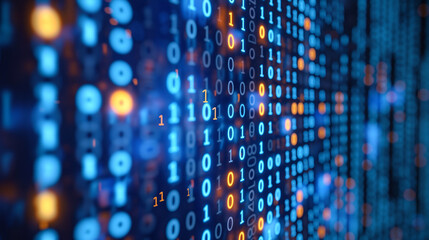 Obraz premium Photograph abstract symbols or icons representing artificial intelligence, such as binary code, conveying the complexity and innovation of AI technology. High quality and high details.