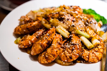 Asian cuisine stir fry shrimp