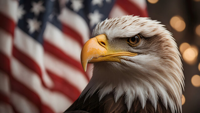 American bald eagle on flag background.  American freedom, patriotic concept - Powered by Adobe