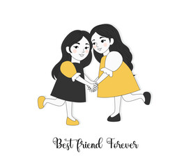 Best Friends Cartoon Vector with Hand Drawing and Papercut Style