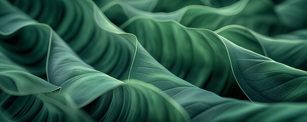 Abstract Close Up of Green Leaves with Smooth Flowing Patterns. Earth Day Concept.