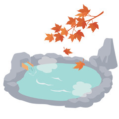 秋の露天風呂のイラスト