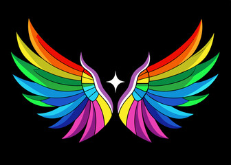 Fototapeta premium Vector illustration of Beautiful magic bright rainbow wings 