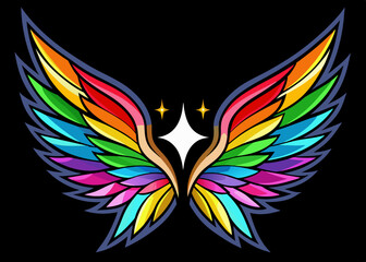 Obraz premium Vector illustration of Beautiful magic bright rainbow wings 