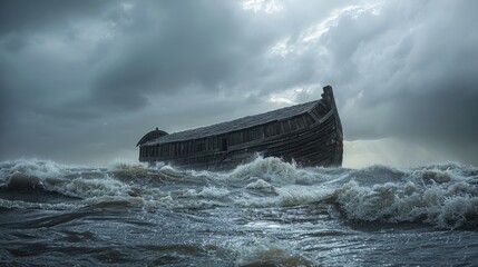Noah's ark amidst flood