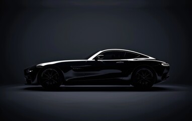 Black background with car silhouette, minimalist design, highend feel, car photography, closeup of headlights, high contrast lighting