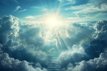 Dreamlike fantasy view of a celestial light breaking through clouds. This touches on the ethereal. Perfect for backgrounds, contemplative works, or spiritual themes. Conceptual and atmospheric