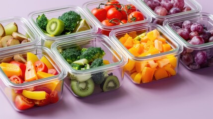 Colorful Assortment of Fresh Fruit and Vegetables in Meal Prep Containers