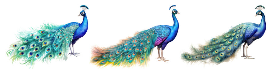 Obraz premium watercolor of peacock illustration set