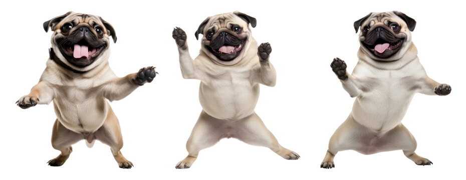 Happy smiling pug dancing set