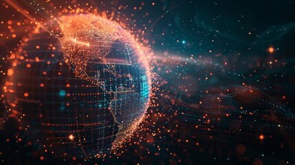 Obraz premium An abstract background with a globe. A smart city with internet of things and network communication. A concept of global business using artificial intelligence to generate new products.