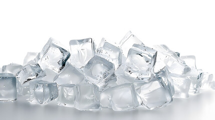 Pile of small ice cubes isolated on white background