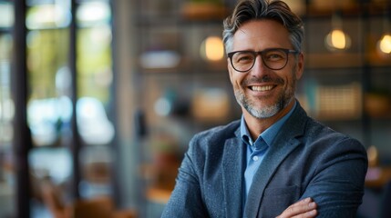 Obraz premium Portrait of a confident American businessman. Male executive manager ceo standing for business. Generative AI.