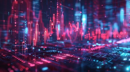 Fototapeta premium Graphical abstract background for digital transformation. Big data, expansion of companies, stock and investment markets, generative AI.