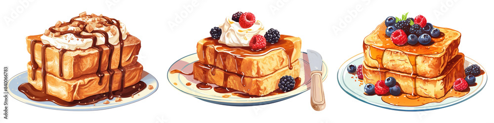 Poster cartoon toast dessert food set