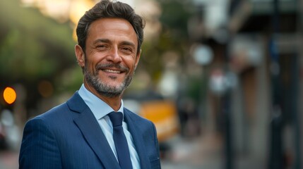 Naklejka premium A smile, portrait, and business man in a city for business, mindset, and corporate. A CEO, manager, and mission statement.