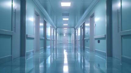 Obraz premium An empty corridor to an operating room in a hospital. Generating artificial intelligence