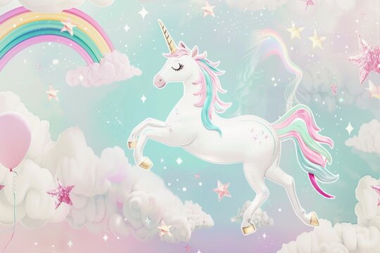 a birthday party invitation background unicorns and rainbows