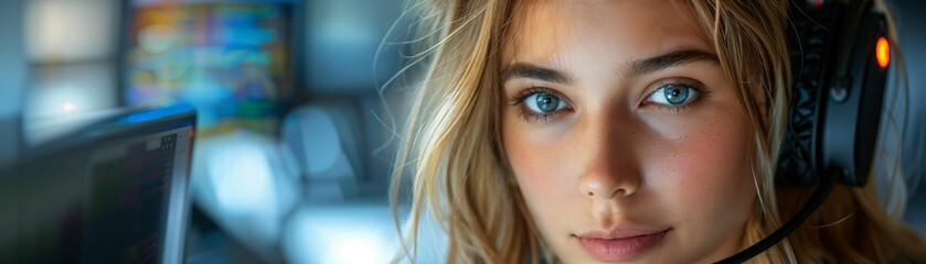 Obraz premium Customer service center with AI assistants, bright and efficient design