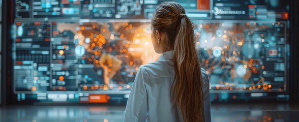 Office workers using AI-powered analytics, clean and futuristic setting